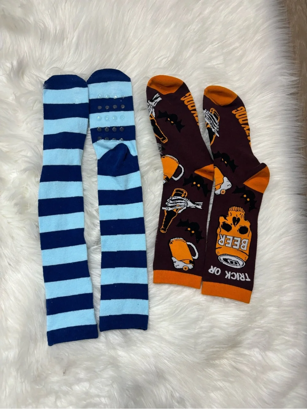 Men's Striped Navy & Light Blue and‎ Halloween Orange Novelty Socks - Unbranded